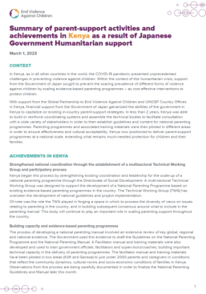 Summary of parent-support activities and achievements in Kenya as a result of Japanese Government Humanitarian support